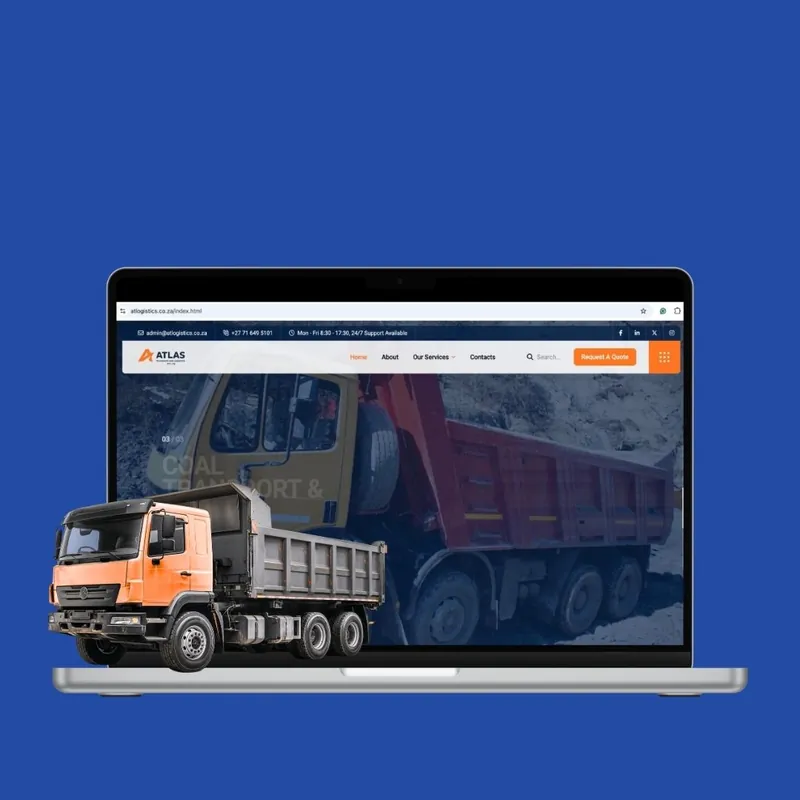 Atlas Transport and Logistics website on a laptop, designed by Mansa Digital