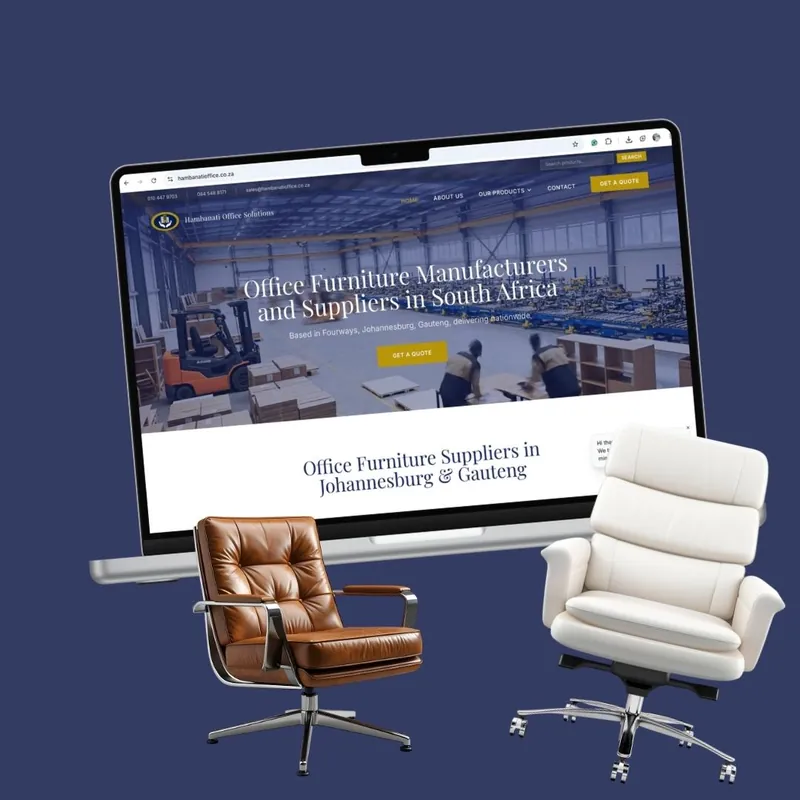 Hambanati Office Solutions website on a laptop, designed by Mansa Digital