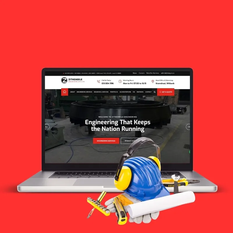 Zithembile Engineering website on a laptop, designed by Mansa Digital