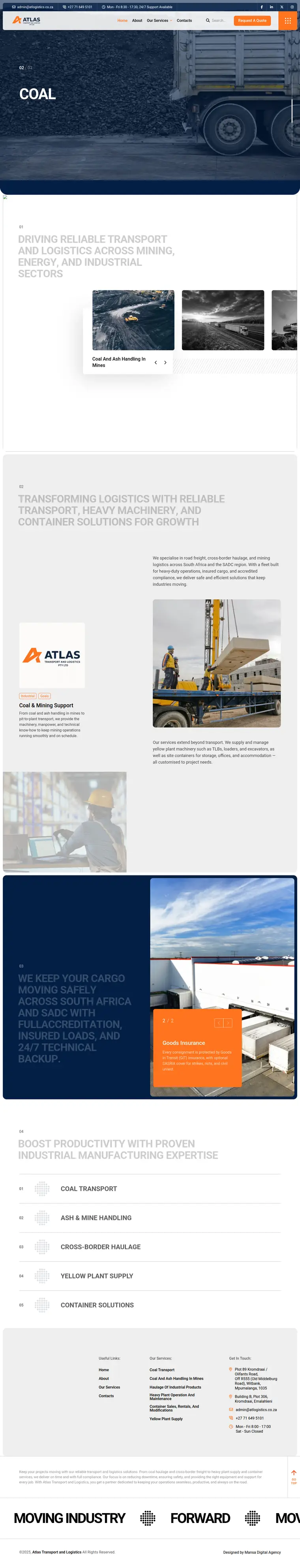 Atlas Transport and Logistics website designed by Mansa Digital