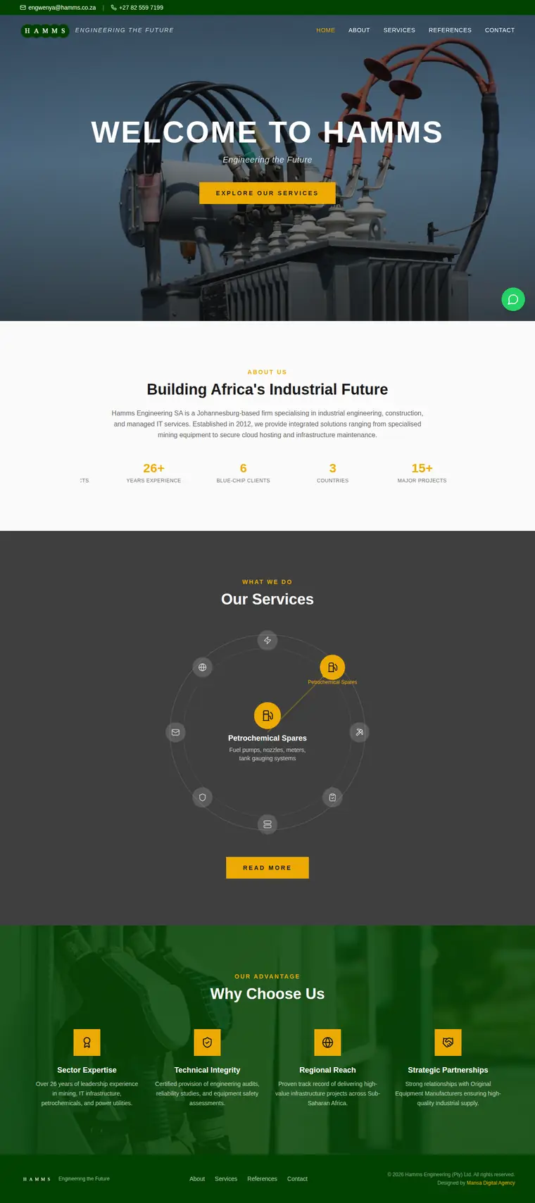 Hamms Engineering SA website designed by Mansa Digital