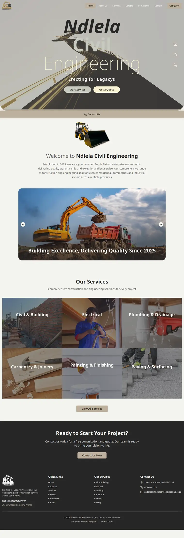 Ndlela Civil Engineering website designed by Mansa Digital
