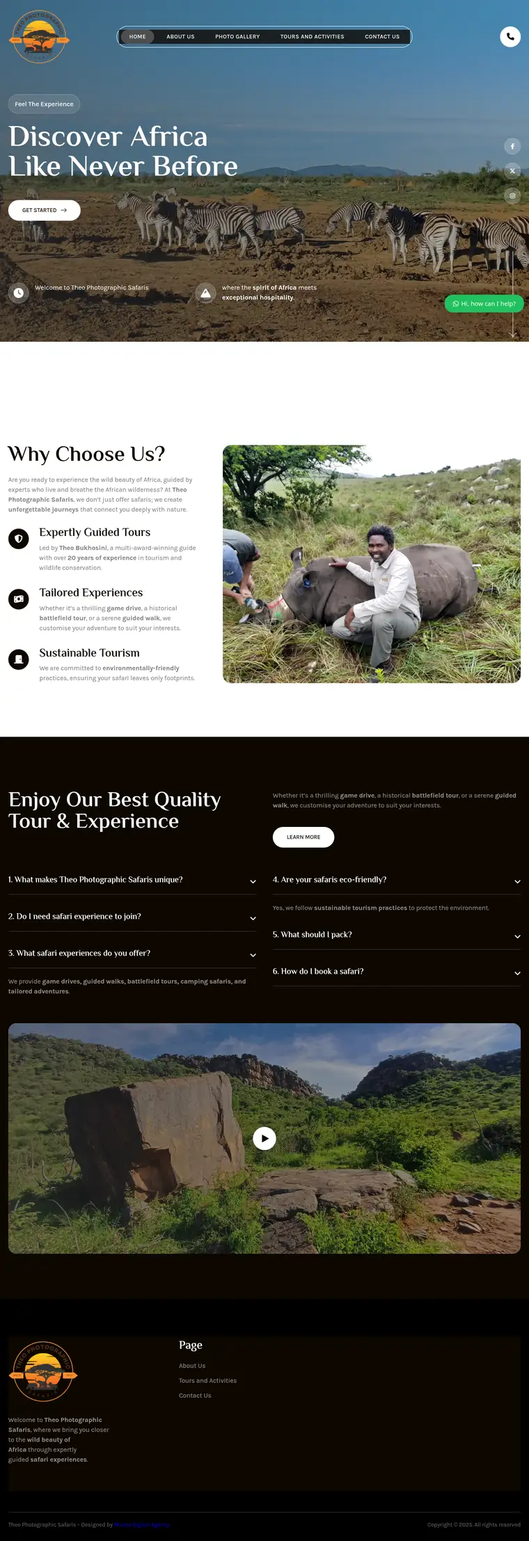 Theo Photographic Safaris website designed by Mansa Digital