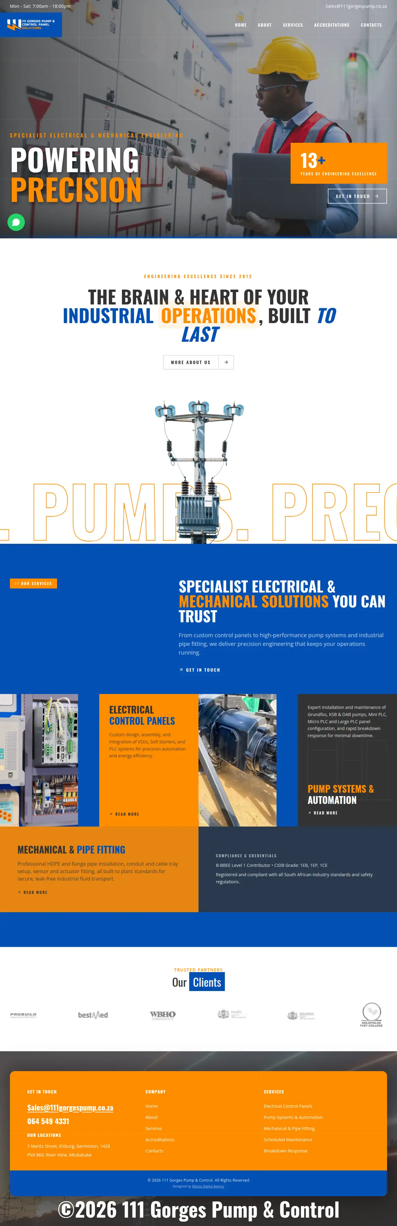 111 Gorges Pump & Control Panel Solutions website designed by Mansa Digital