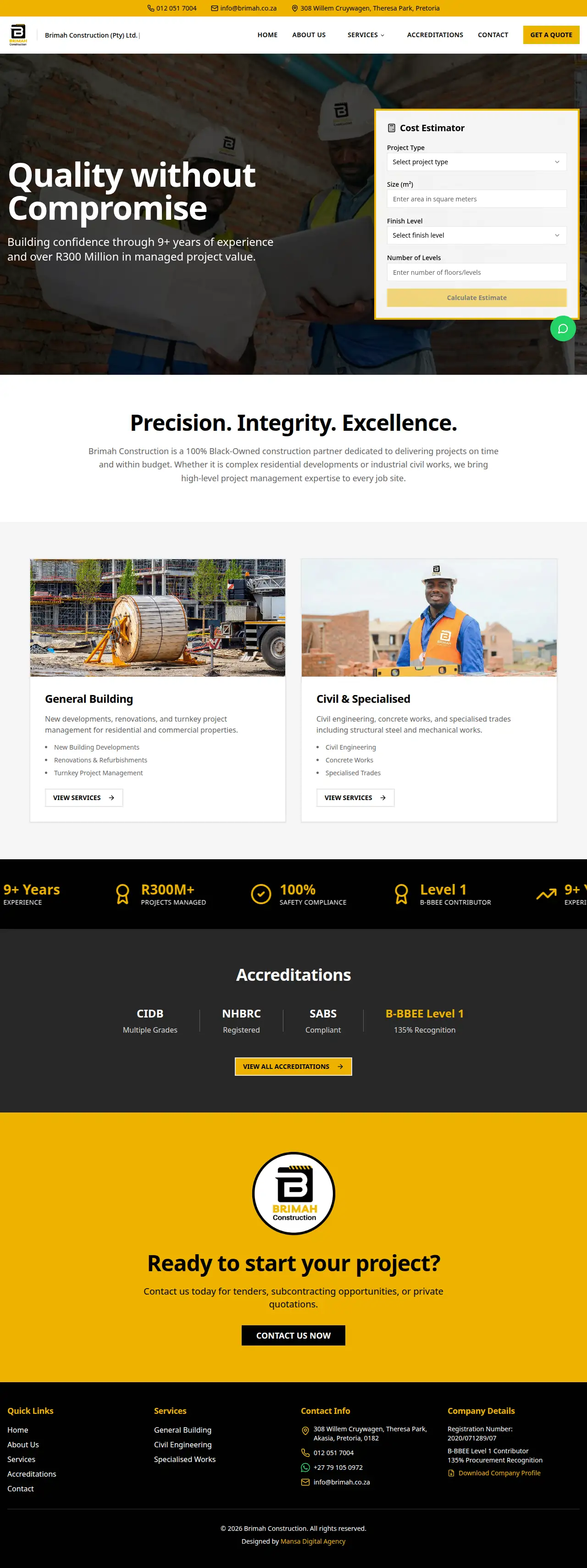 Brimah Construction website designed by Mansa Digital