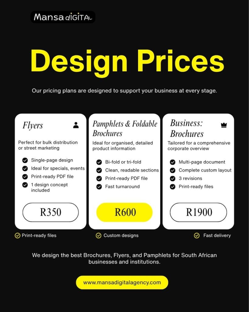 Mansa Digital Design Pricing Matrix
