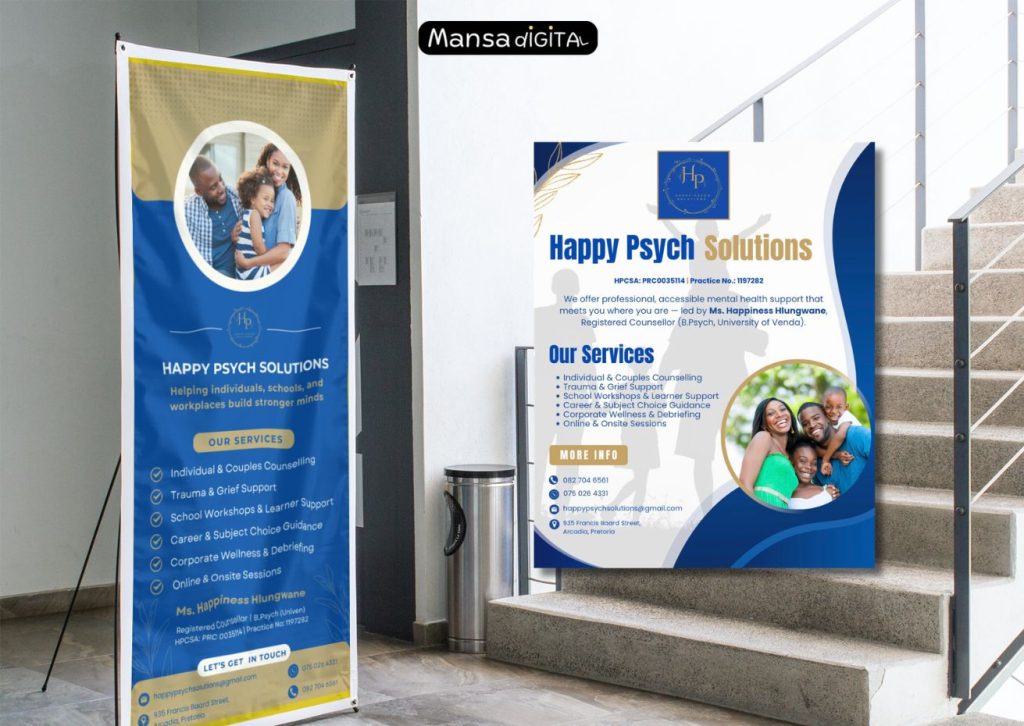 Pull-up Banner and Flyer Design for Happy Psych Solutions